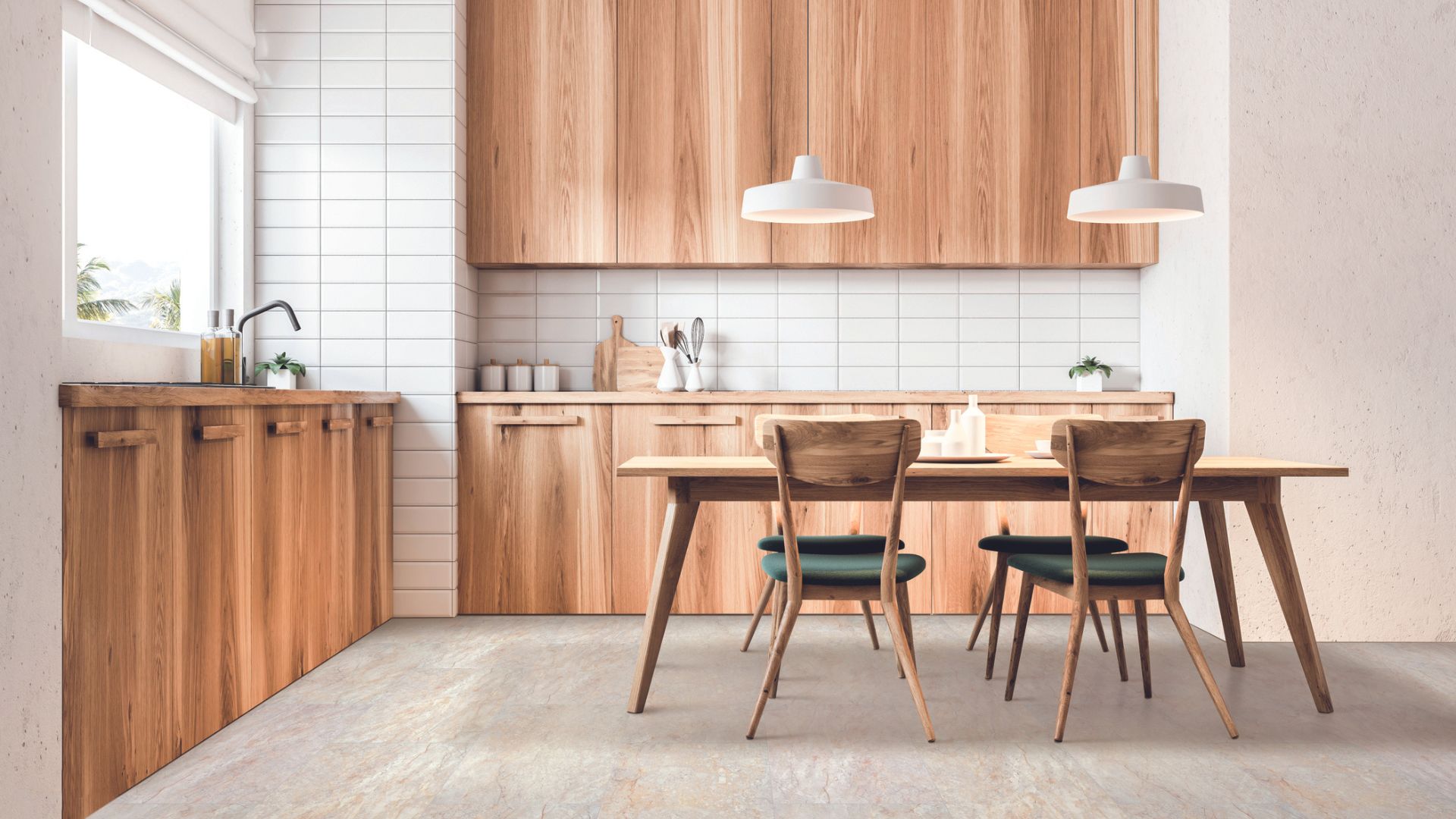 Tile flooring in a kitchen.